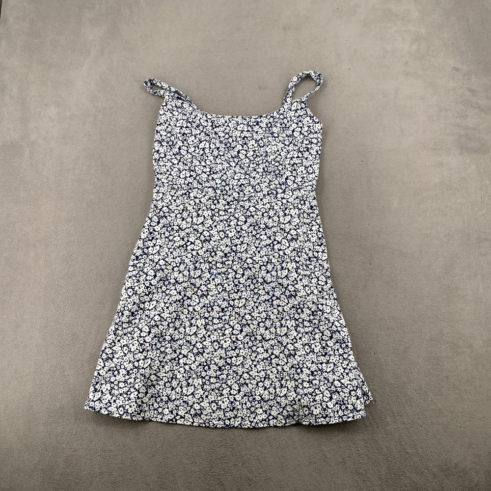Old Navy Womens Blue White Floral Linen Blend Smocked Back Mini Dress Size M